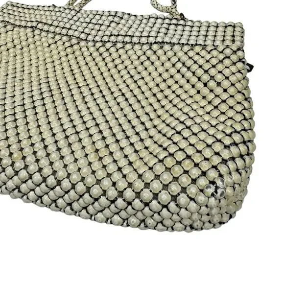 Vintage 40's Whiting & Davis Alumesh Handbag Purse Cream Beaded Evening Bag - Picture 4 of 13